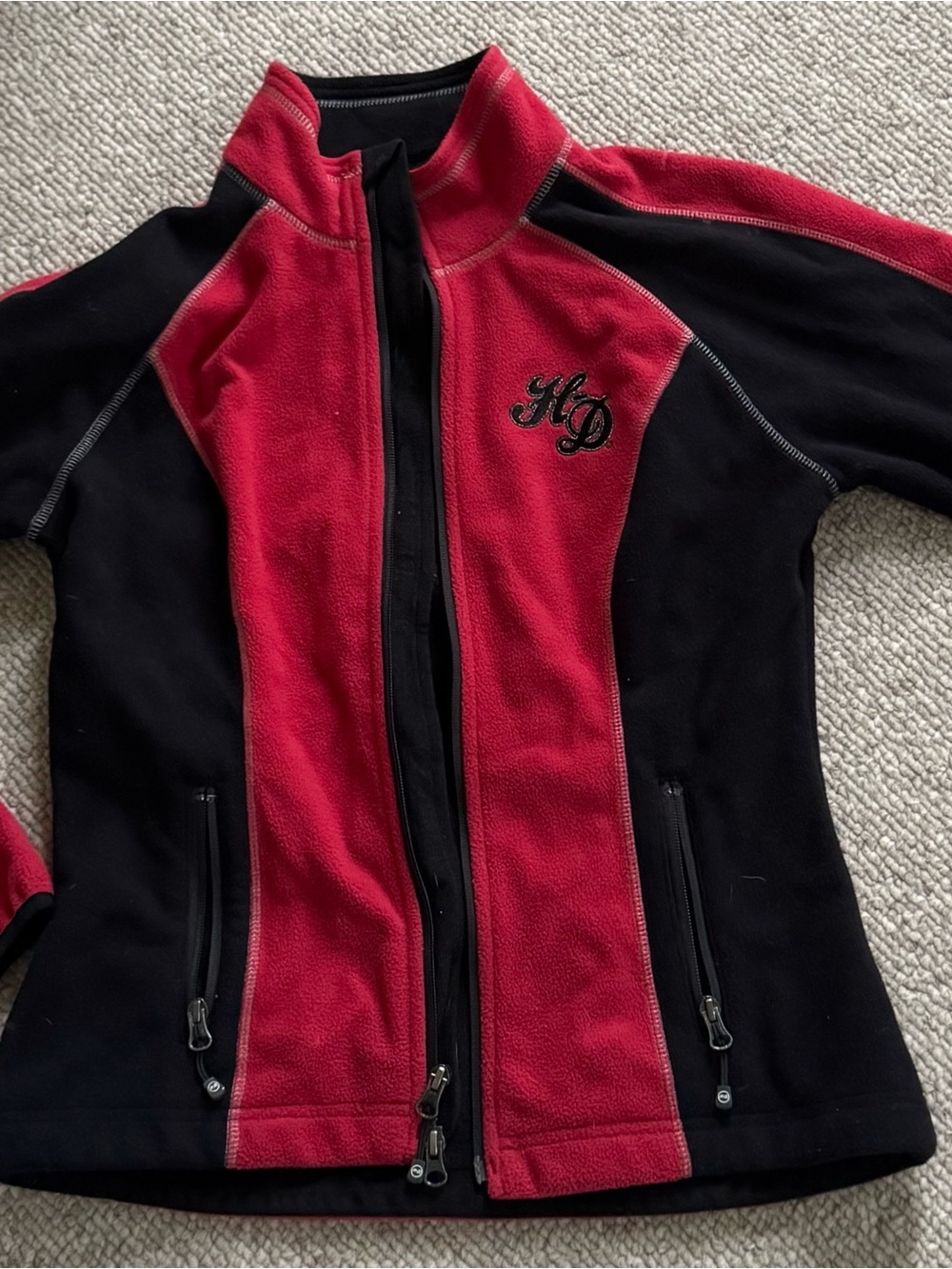 Harley-Davidson Black and Red Women's Fleece Jacket with HD Embroidery